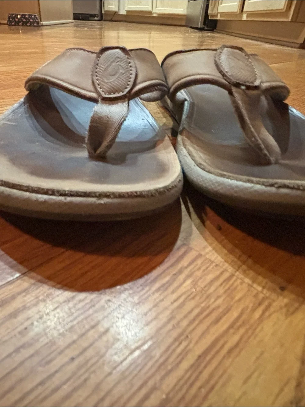 OluKai Brown Men's Leather Flip Flop Sandals